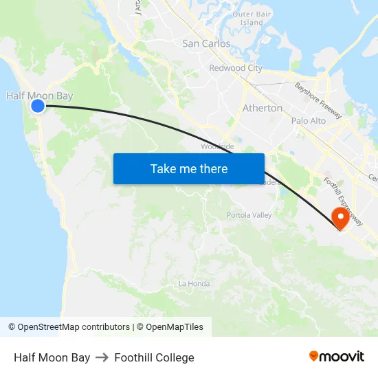 Half Moon Bay to Foothill College map