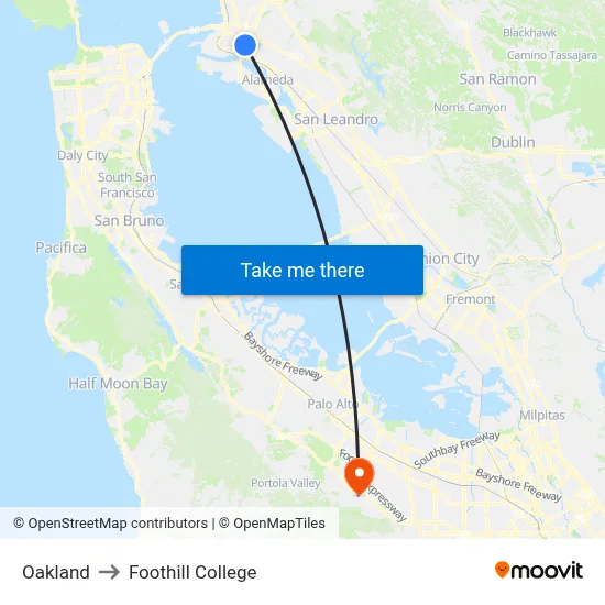 Oakland to Foothill College map