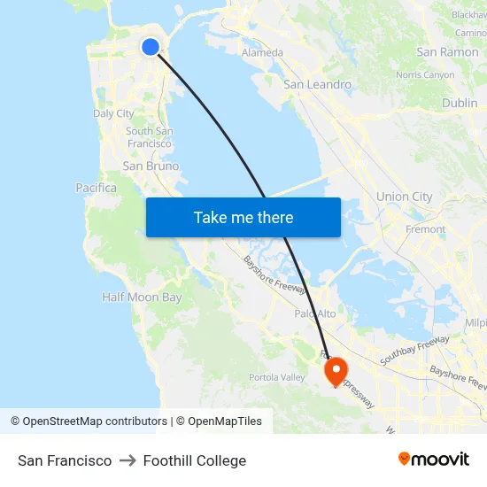 San Francisco to Foothill College map