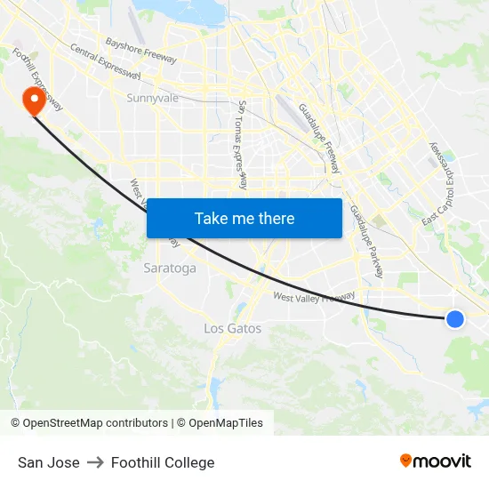 San Jose to Foothill College map