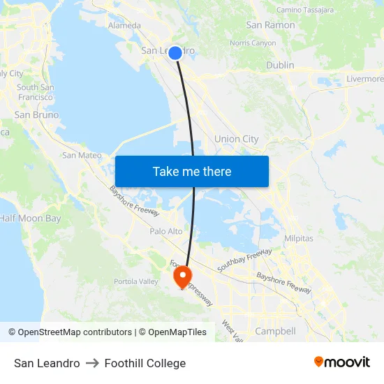 San Leandro to Foothill College map