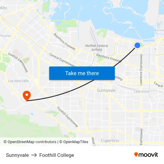 Sunnyvale to Foothill College map