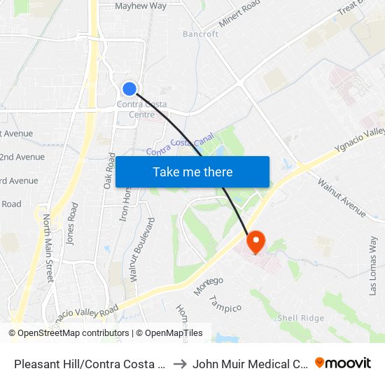 Pleasant Hill/Contra Costa Centre to John Muir Medical Center map