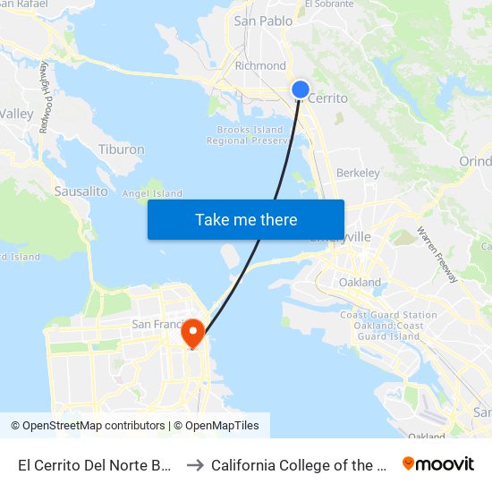 El Cerrito Del Norte BART to California College of the Arts map