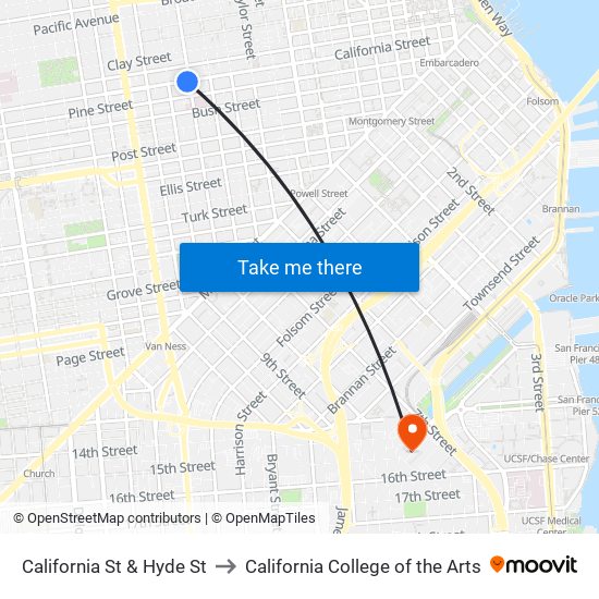 California St & Hyde St to California College of the Arts map