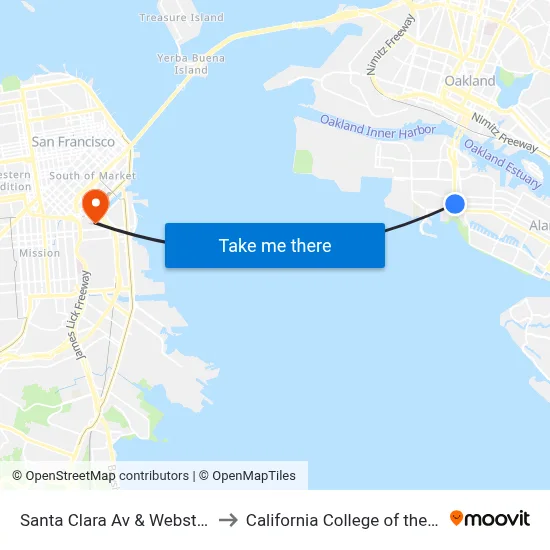 Santa Clara Av & Webster St to California College of the Arts map