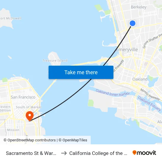 Sacramento St & Ward St to California College of the Arts map