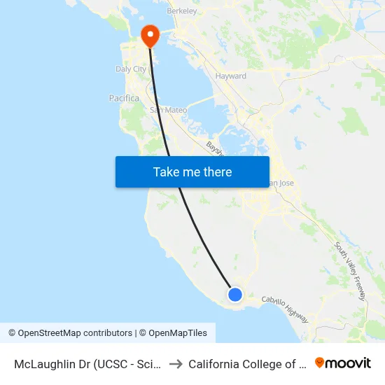 McLaughlin Dr (UCSC - Science Hill) to California College of the Arts map