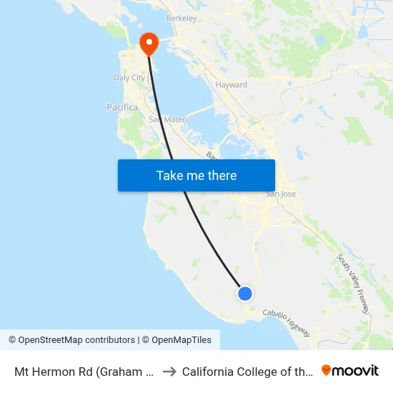 Mt Hermon Rd (Graham Plaza) to California College of the Arts map