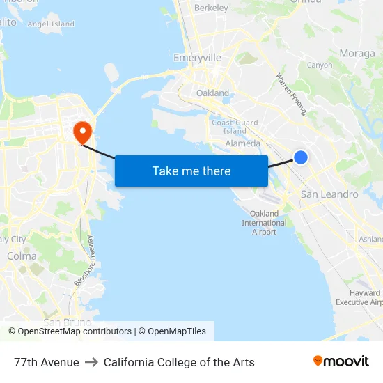 77th Avenue to California College of the Arts map