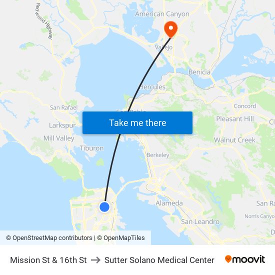 Mission St & 16th St to Sutter Solano Medical Center map