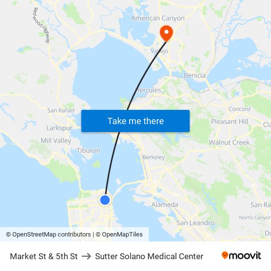 Market St & 5th St to Sutter Solano Medical Center map