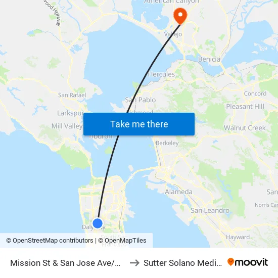 Mission St & San Jose Ave/Wellington Ave to Sutter Solano Medical Center map