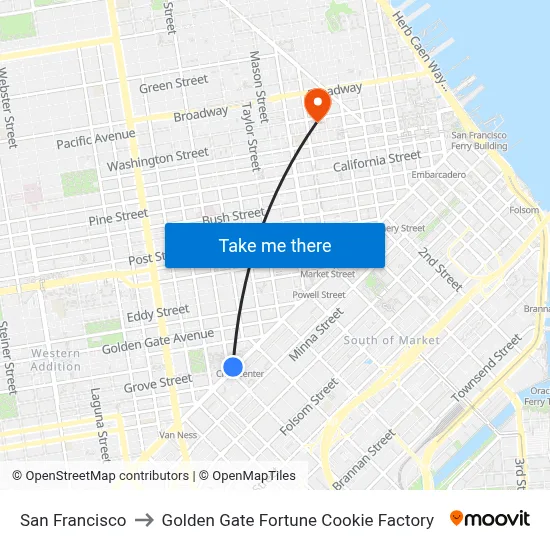 San Francisco to Golden Gate Fortune Cookie Factory map