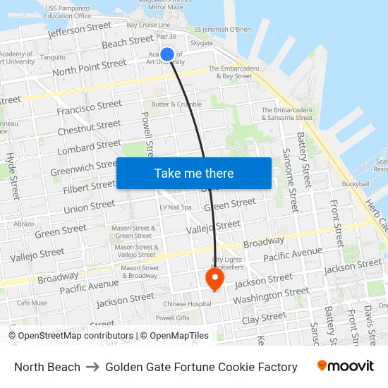 North Beach to Golden Gate Fortune Cookie Factory map