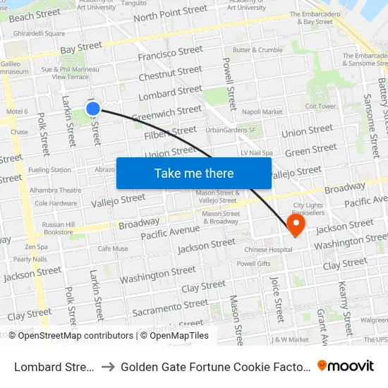 Lombard Street to Golden Gate Fortune Cookie Factory map