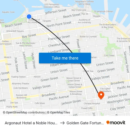Argonaut Hotel a Noble House Hotel San Francisco to Golden Gate Fortune Cookie Factory map