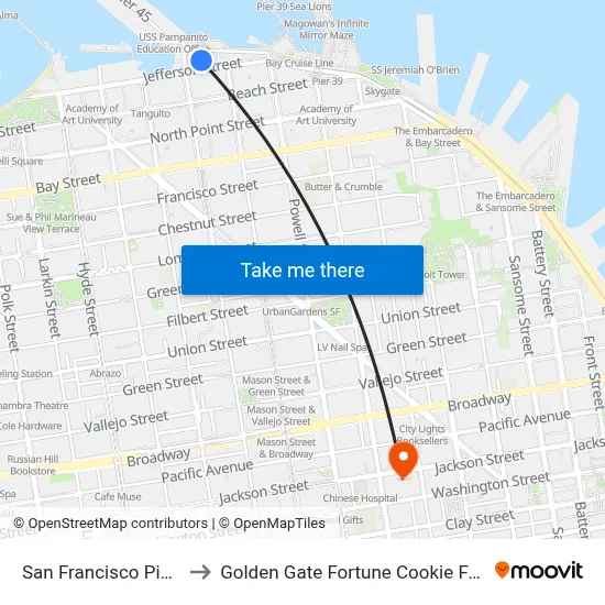 San Francisco Pier 41 to Golden Gate Fortune Cookie Factory map