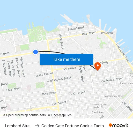 Lombard Street to Golden Gate Fortune Cookie Factory map
