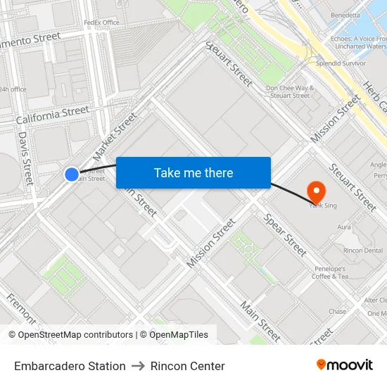 Embarcadero Station to Rincon Center map