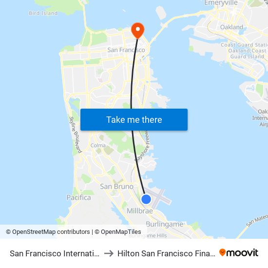 San Francisco International Airport to Hilton San Francisco Financial District map