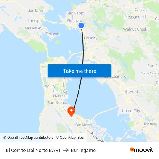 El Cerrito Del Norte BART to Burlingame map
