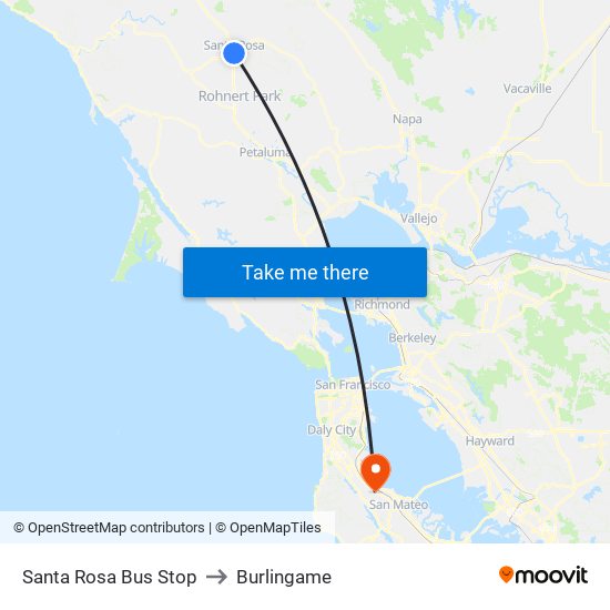 Santa Rosa Bus Stop to Burlingame map