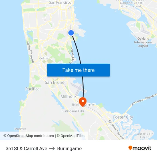 3rd St & Carroll Ave to Burlingame map