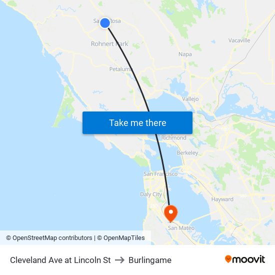 Cleveland Ave at Lincoln St to Burlingame map