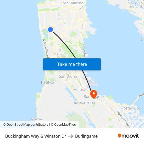 Buckingham Way & Winston Dr to Burlingame map
