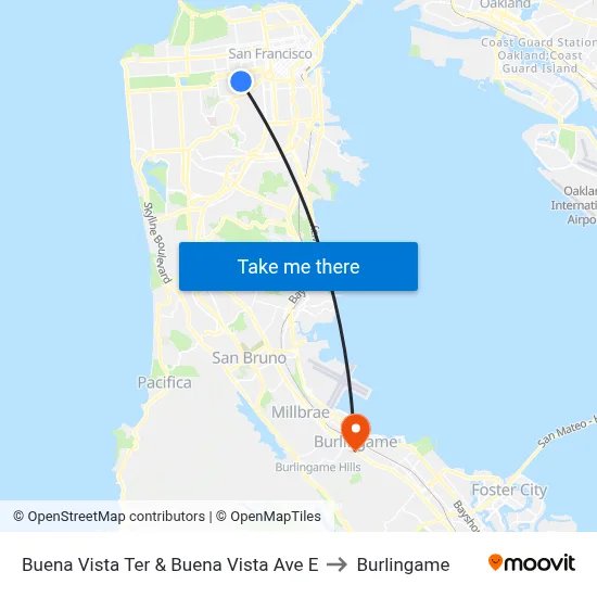 Buena Vista Ter & Buena Vista Ave E to Burlingame map
