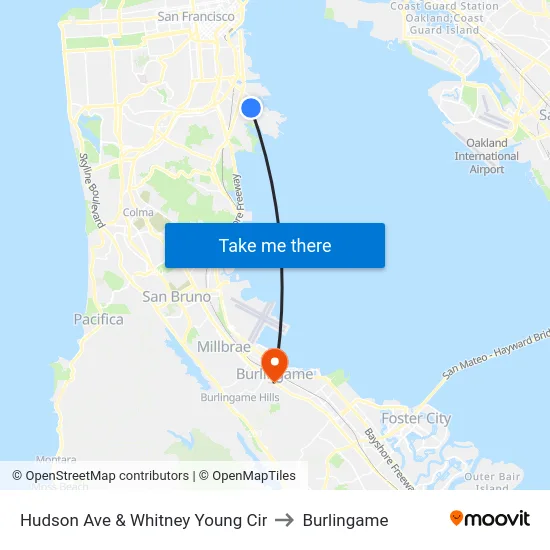 Hudson Ave & Whitney Young Cir to Burlingame map
