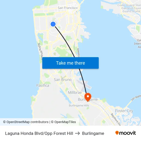 Laguna Honda Blvd/Opp Forest Hill to Burlingame map