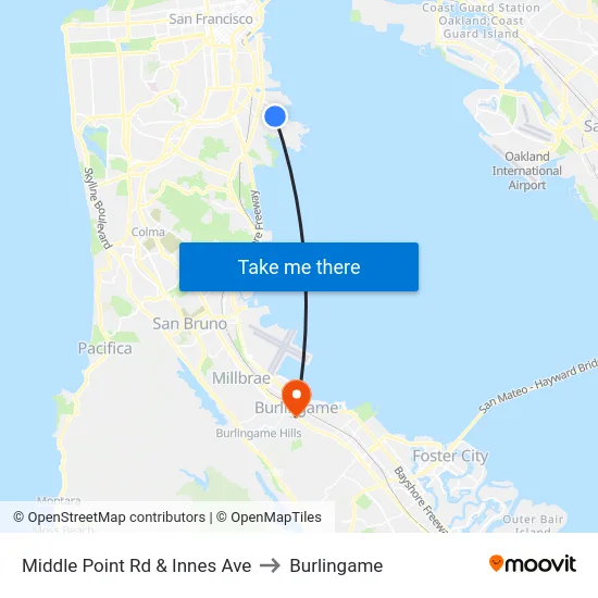 Middle Point Rd & Innes Ave to Burlingame map