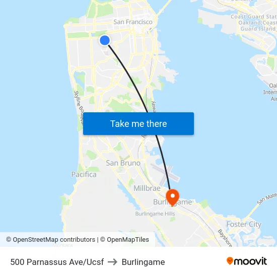 500 Parnassus Ave/Ucsf to Burlingame map