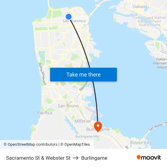 Sacramento St & Webster St to Burlingame map