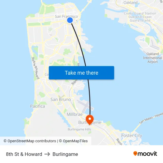 8th St & Howard to Burlingame map