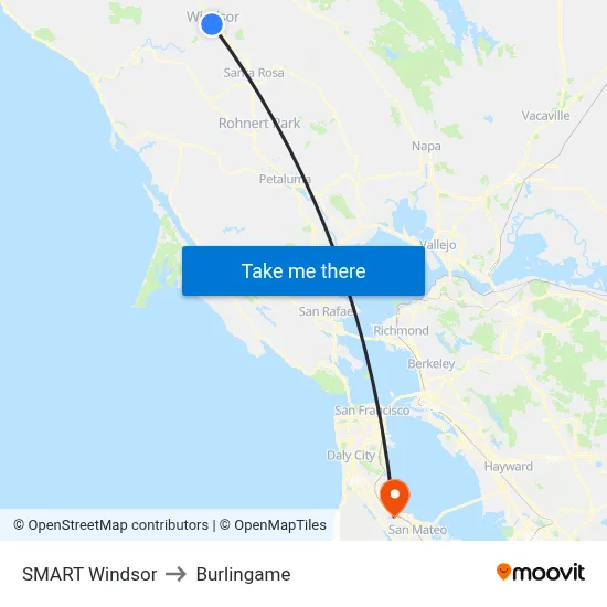 SMART Windsor to Burlingame map