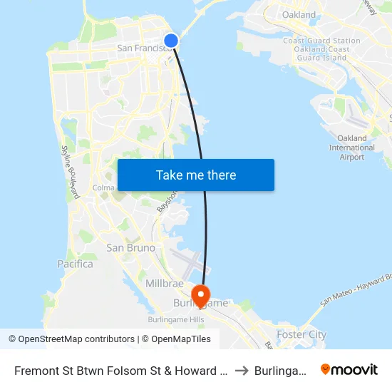 Fremont St Btwn Folsom St & Howard St to Burlingame map