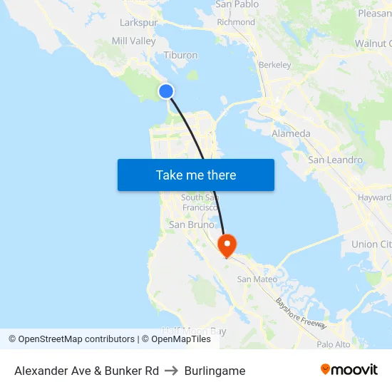 Alexander Ave & Bunker Rd to Burlingame map