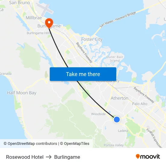 Rosewood Hotel to Burlingame map
