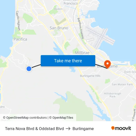 Terra Nova Blvd & Oddstad Blvd to Burlingame map
