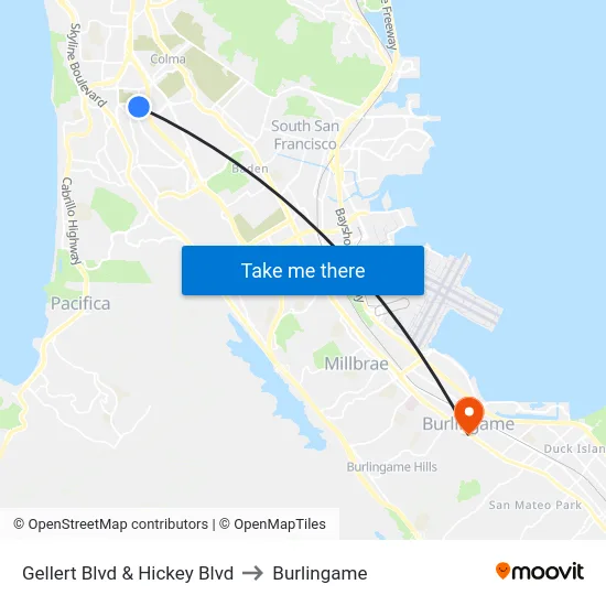 Gellert Blvd & Hickey Blvd to Burlingame map
