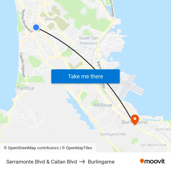Serramonte Blvd & Callan Blvd to Burlingame map
