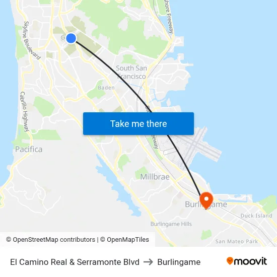 El Camino Real & Serramonte Blvd to Burlingame map