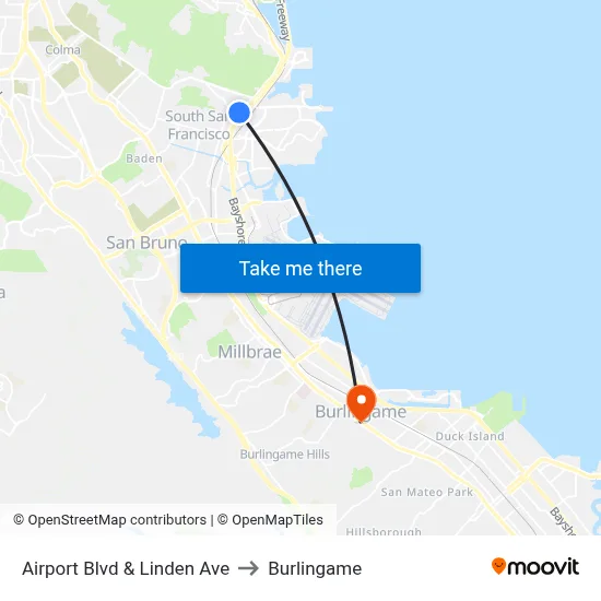 Airport Blvd & Linden Ave to Burlingame map