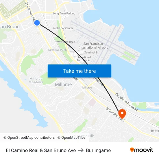 El Camino Real & San Bruno Ave to Burlingame map