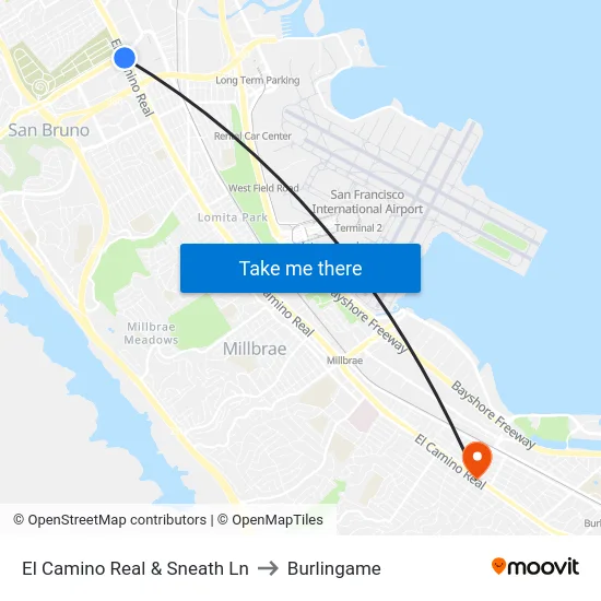 El Camino Real & Sneath Ln to Burlingame map