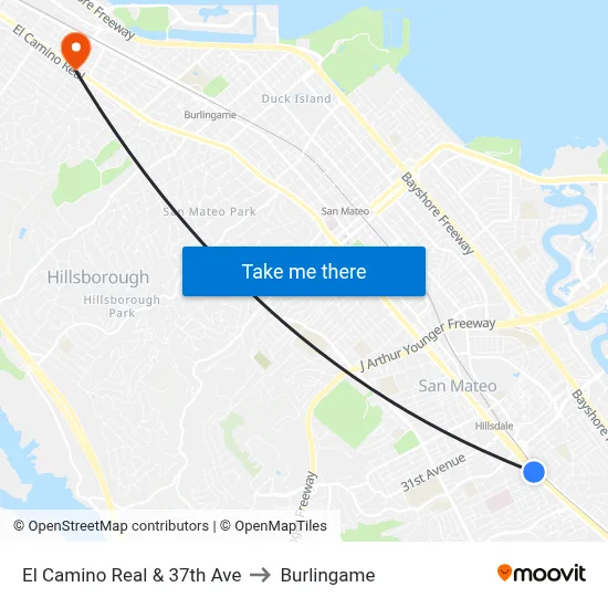 El Camino Real & 37th Ave to Burlingame map