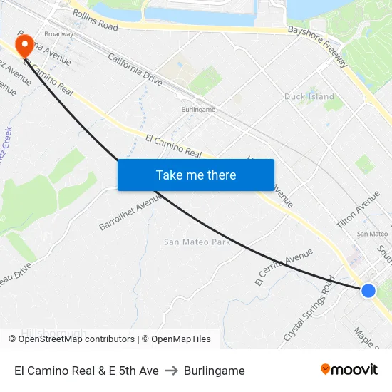 El Camino Real & E 5th Ave to Burlingame map